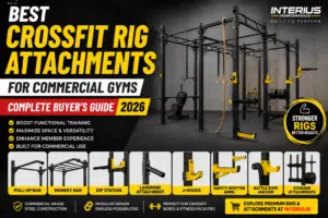 Best CrossFit rig attachments for commercial gyms featuring pull-up bars, monkey bars, dip stations, landmine attachments, J-hooks, safety spotter arms, battle rope anchors, and modular commercial CrossFit rig accessories.
